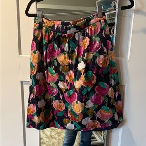 J. Crew Factory Floral A-Line Skirt - Pink, Orange, Green on Black